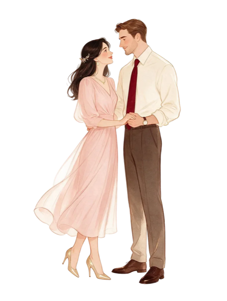 An illustration of a married couple holding hands